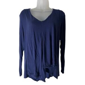 JLO Hi Low Blue Lightweight Sweater Sz L Jennifer Lopez